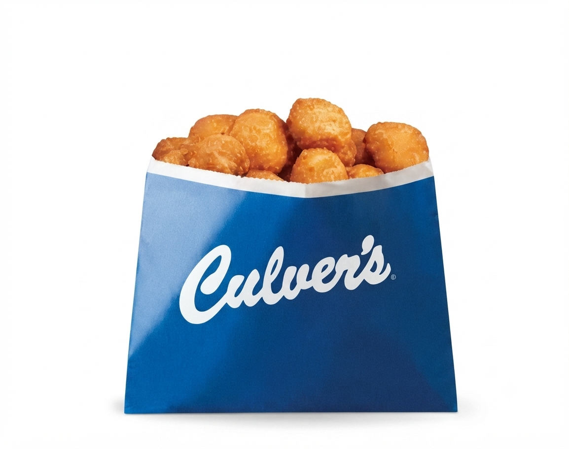 Culver's Wisconsin cheese curds in a blue Culver's bag